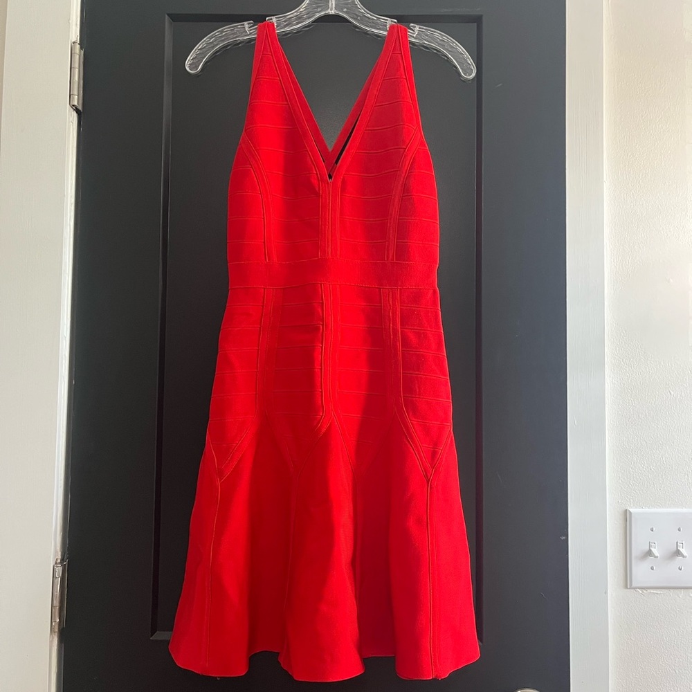Topshop Red V-Neck Fit & Flare Mini Dress